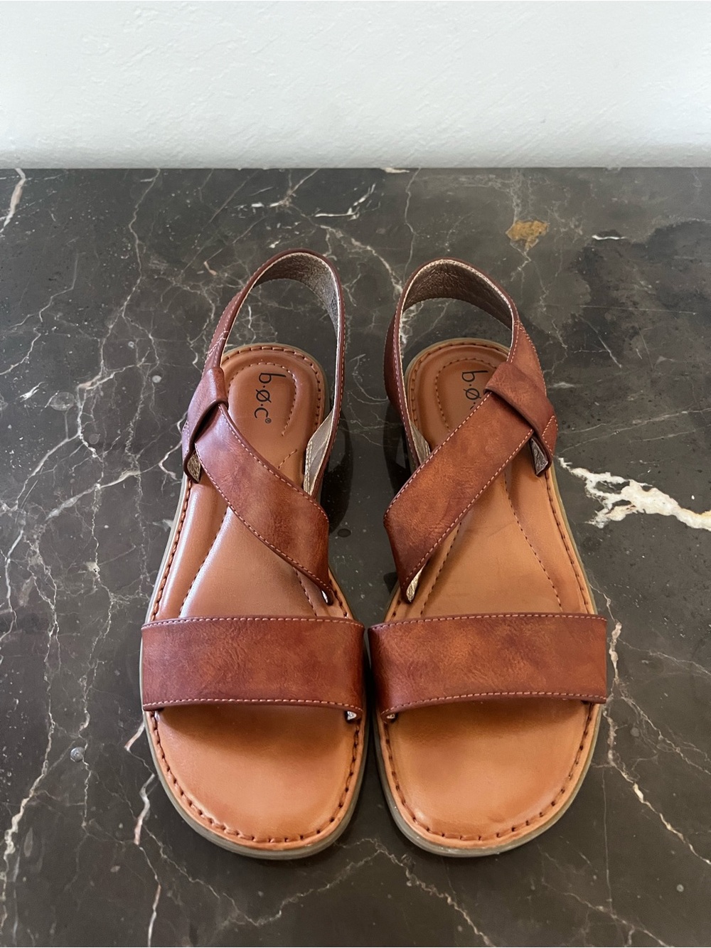 b.o.c. Brown Leather Cross-Strap Slingback Sandals